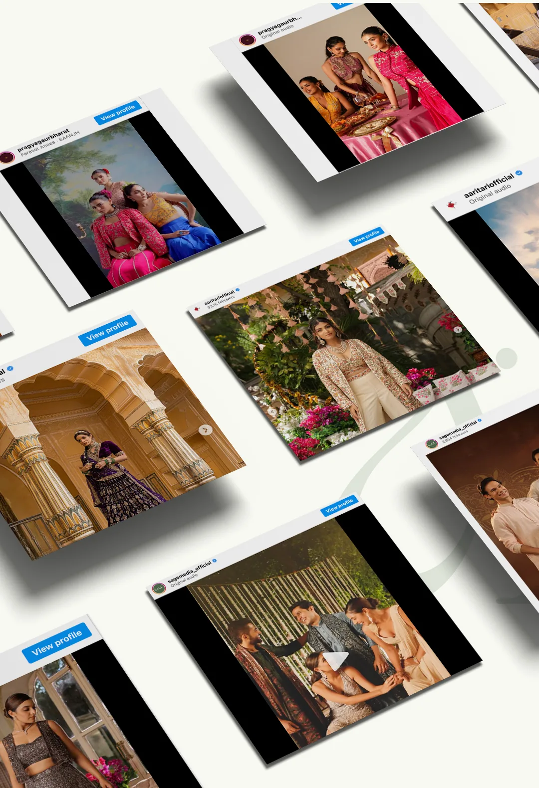 Campaign shoot photos for fashion clients shown as Instagram posts