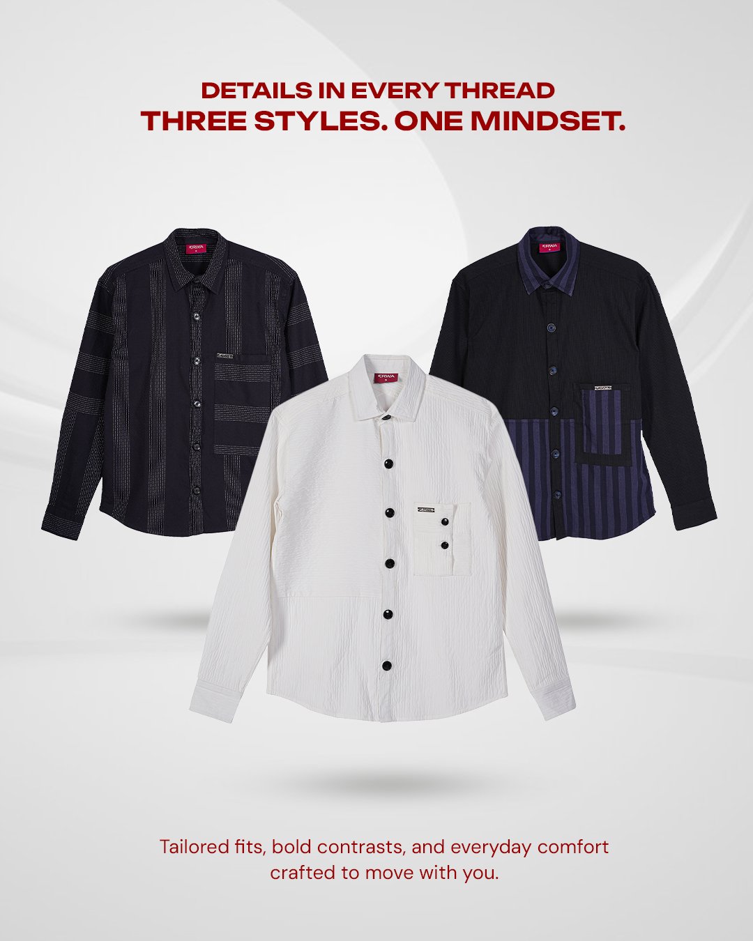 KRWA shirt collection creative: three styles, one mindset