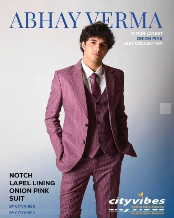 Abhay Verma in the City Vibes onion pink suit campaign