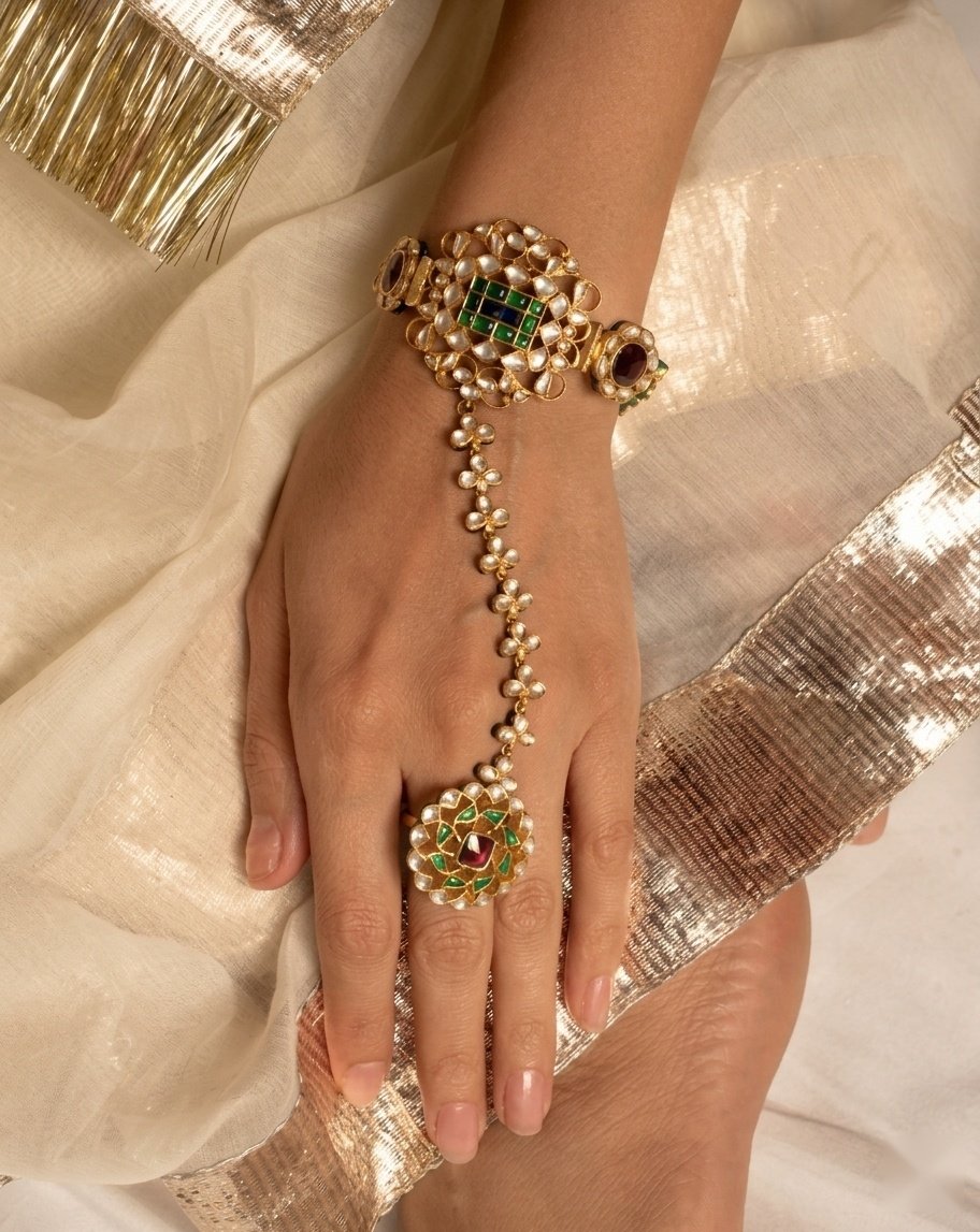 Vamika Silver haathphool hand jewellery on a bride's hand